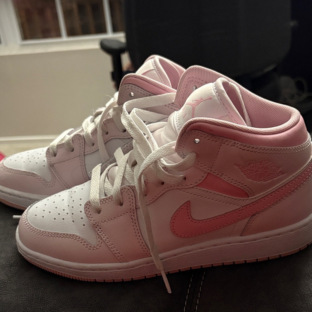 Nike Air Jordan 1 Mid White and Pink Shoes